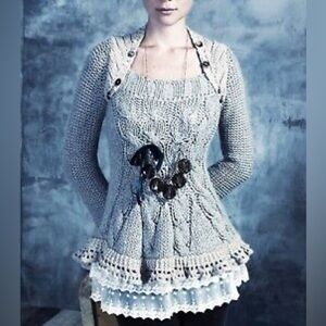 Rosie Neira ANTHROPOLOGIE Pinafore Pullover Chunky Cable Knit SWEATER S